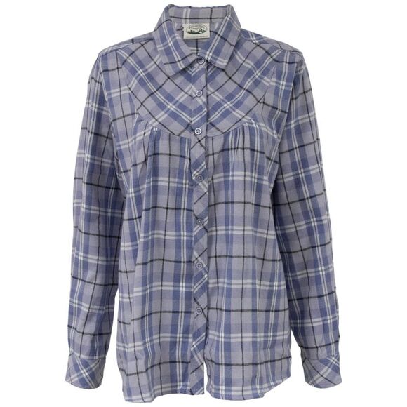 Woodland Creek Women's Long Sleeve Button-Up Pleated Shirt in Blue Plaid, Large - Picture 2 of 7